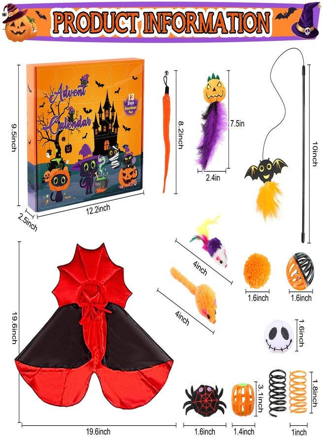 Hallswl Cat Hallowen Advent Calendar 2025,13 Days Cats Toys Countdown Calendar with Bat Feather Wand,Plush Spider,Bell Ball Hallowen Cat Toys for Variety Pack Interactive Play Kitten Gifts(Orange) - Image 2